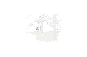 Constructie opvangen met hout, bestaande gebinten herstellen, interieur achtergevel